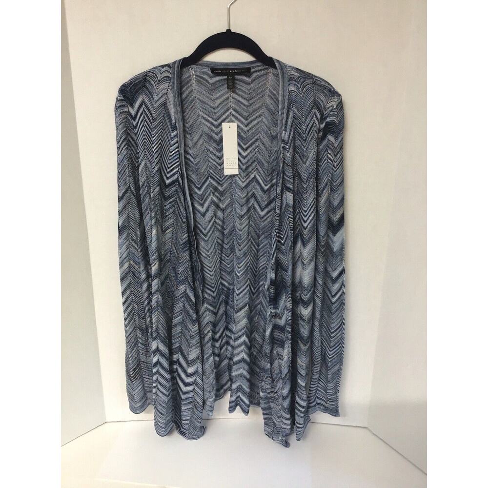 WHBM XS Draped Open Front ZigZag Waterfall Chevron SpaceDye Rayon Coverup Blue